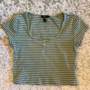 Forever 21 Sage & Olive Striped Tshirt Crop Top Size L NWT